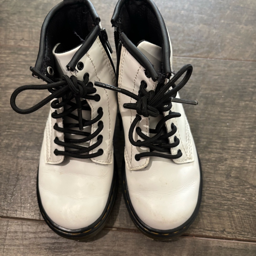 Little kids Dr. Martens White and Black Lace-Up Boots